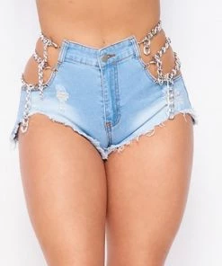 Hot And Delicious New Drippin' In Chains Denim Shorts