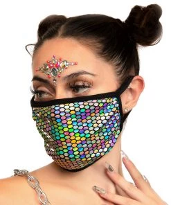 Elizabeth Womens Holographic Silver Galactic Prism Face Mask