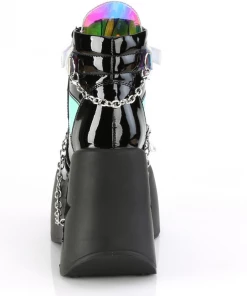 Pleasers Demonia Star Cutout Platform Wedge Side Lace-Up Ankle Boot Vinyl