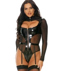 Forplay New Vinyl Baddie Black Bodysuit