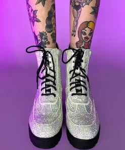 Chengda Bombella Covered In Diamonds Rhinestone Combat Boots Womens