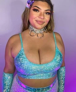 J. Valentine Holographic Spaghetti Strap Crop Top