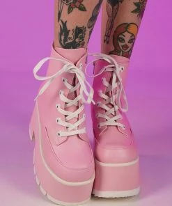 Pleasers Demonia Ashes Baby Pink Fuzzy Cuff Boots Shoes