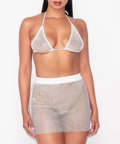 Hot And Delicious New Lavish Living White 2pc Fishnet Skirt Set
