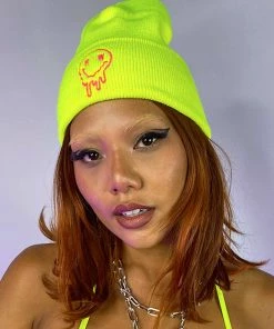 Jarmoo New Rave Wonderland Smiley Neon Yellow Beanie