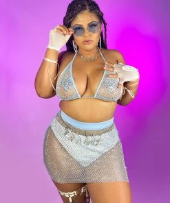 Hot And Delicious Lavish Living Blue 2pc Fishnet Skirt Set New