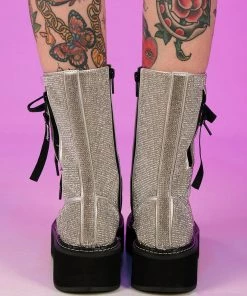 Pleasers Demonia Emily Rhinestone Combat Boots
