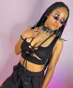 AE Black Strapped Down Cutout Top