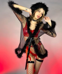 OhYes Fashion Bad Behavior Feather Trim Sheer Robe 38 OhYes Fashion Bad Behavior Feather Trim Sheer Robe