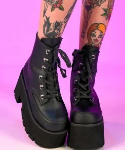 Pleasers Demonia Ashes Black Fuzzy Cuff Boots Shoes