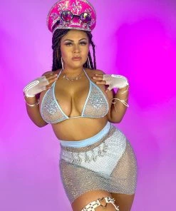 Hot And Delicious Lavish Living Blue 2pc Fishnet Skirt Set New