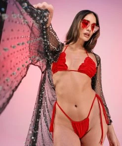 Hot And Delicious New Red Ruched Love 2pc Bikini Set