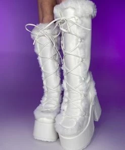 Pleasers Shoes Demonia White Furry Winter Faux Fur Boots