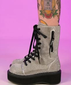Pleasers Demonia Emily Rhinestone Combat Boots