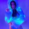 J. Valentine White Furry Green LED Cropped Hooded Rave Jacket
