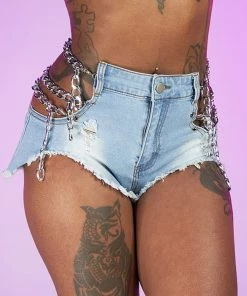 Hot And Delicious New Drippin' In Chains Denim Shorts
