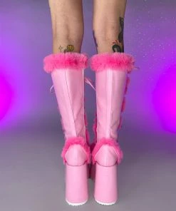 Pleasers Demonia Pink Furry Winter Faux Fur Boots Shoes