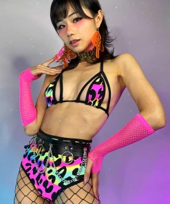 Elizabeth Acid Jungle Cage Bikini Top New