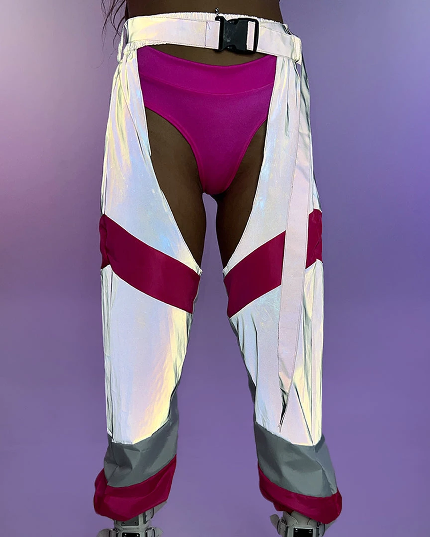 AE Trip The Light Pink Reflective Chaps New 4 AE Trip The Light Pink Reflective Chaps New