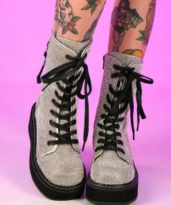 Pleasers Demonia Emily Rhinestone Combat Boots
