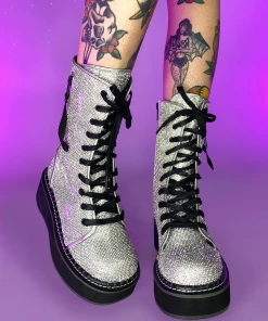 Pleasers Demonia Emily Rhinestone Combat Boots