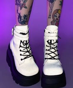 Pleasers Demonia Flash Reflective Stacked Platform Boots Shoes