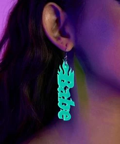 New Nomad Kandi Bass Babe Green Flame Earrings