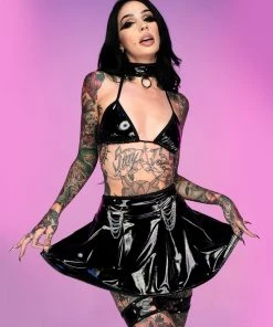 Bodyzone Sugar Baby Black Chain Pleated Skirt New