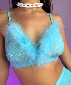 OhYes Fashion Bubble-icious Sheer Fur Bralette New