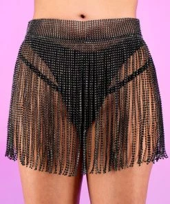 AE New Black Bejeweled Cover Up Skirt