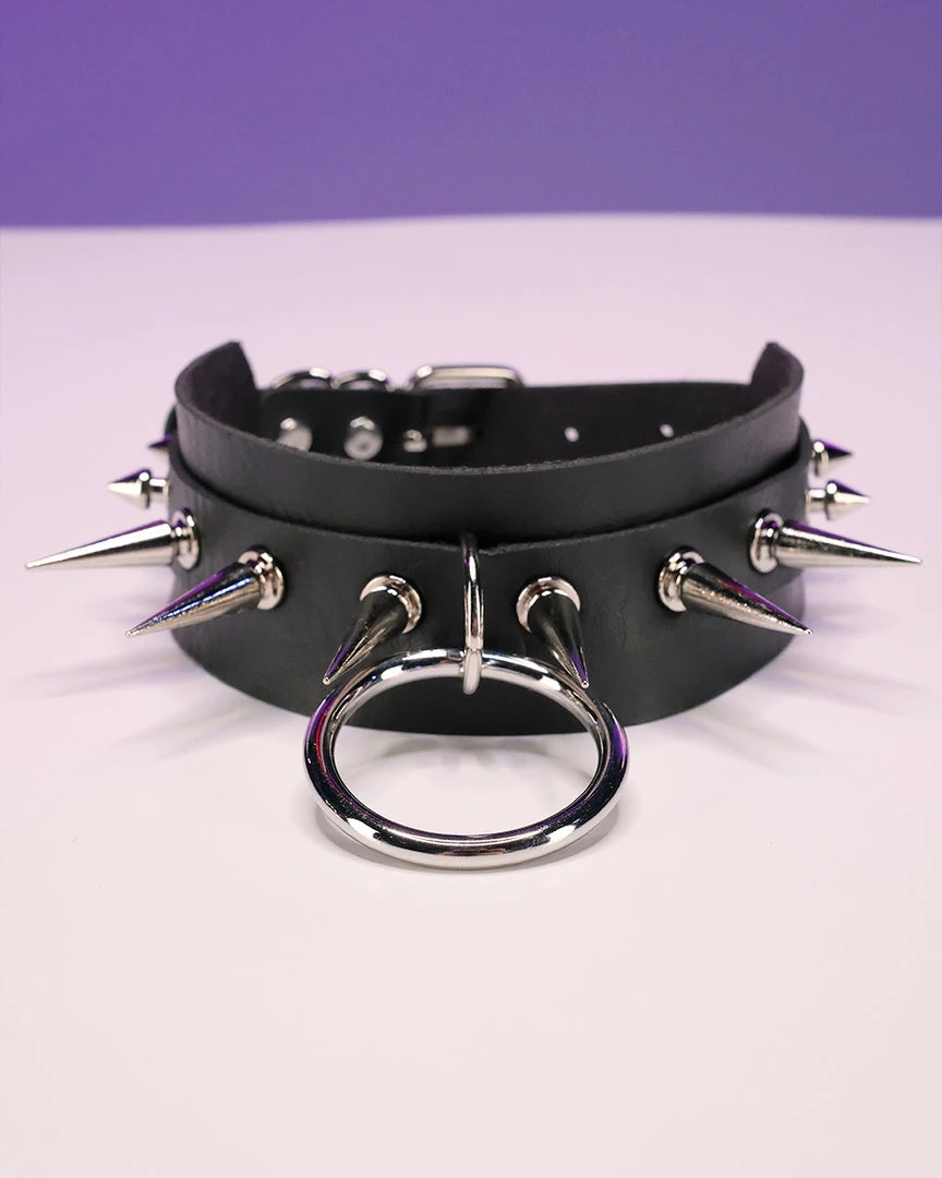 AE Spiked & Studded O-Ring Faux Leather Choker 1 AE Spiked & Studded O-Ring Faux Leather Choker