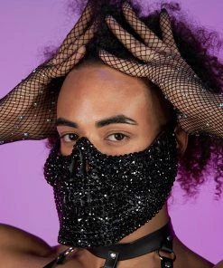 KBW Accessories Black Rhinestone Skull Half Face Mask