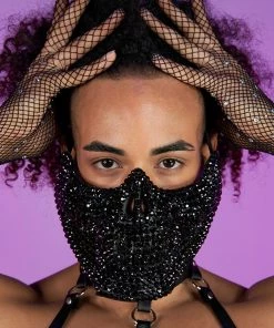 KBW Accessories Black Rhinestone Skull Half Face Mask