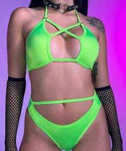 Roma Neon Green Kinetic Criss-Cross Top