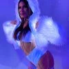 J. Valentine White Furry White LED Cropped Hooded Rave Jacket