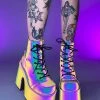 Pleasers Shoes Demonia Rainbow Reflective Platform Bootie