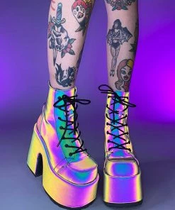 Pleasers Shoes Demonia Rainbow Reflective Platform Bootie