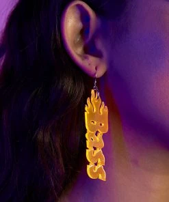 Nomad Kandi Bass Babe Orange Flame Earrings New