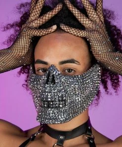 KBW Accessories Silver Rhinestone Skull Half Face Mask