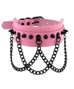AE Spike & Chains Faux Leather Choker Womens