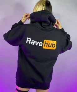 555stickers Womens Rave Hub Standard Black Hoodie