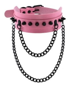AE Spike Faux Leather Choker With Hanging Chains