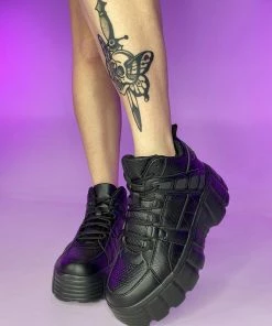 Berness Shoes Womens Black Elevated Platform Sneakers