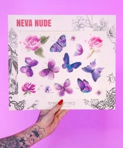 Neva Nude Purple Butterfly Kisses Giant Temporary Tattoo Pack