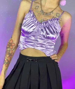 AE Satin Lavender Ruched Bustier Crop Top