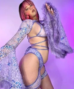 J. Valentine Lilac Sequin Fur-Trimmed Shrug New 15 J. Valentine Lilac Sequin Fur-Trimmed Shrug New