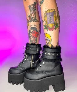 Pleasers Demonia Ashes Black Fuzzy Cuff Boots Shoes 16 Pleasers Demonia Ashes Black Fuzzy Cuff Boots Shoes