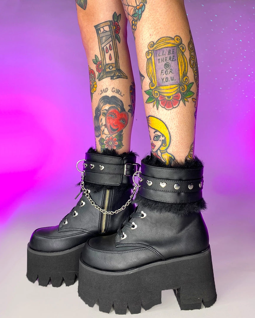 Pleasers Demonia Ashes Black Fuzzy Cuff Boots Shoes 5 Pleasers Demonia Ashes Black Fuzzy Cuff Boots Shoes