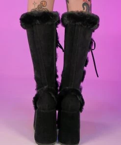 Pleasers Demonia Black Furry Winter Faux Fur Boots
