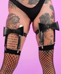 Daisy's Corsets Matte Black Bow Leg Garters New